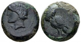 Sicily, Catana Bronze circa 405-402, Æ 18.1mm., 9.45g. Wreathe head l. Rev. Owl standing l. Calciati 2B. SNG ANS 1271.

Rare, nice light green patin...