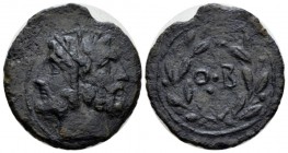 Sicily, Panormus Bronze circa 190, Æ 26mm., 5.69g. Laureate head of bearded Janus. Rev. QB within laurel wreath. Calciati 88. SNG ANS –.

Scarse, gr...