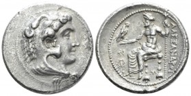 Kingdom of Macedon, Alexander III, 336 – 323 Myriandrus Tetradrachm circa 325-323, AR 29mm., 16.92g. Head of Heracles r., wearing lion’s skin. Rev. Ze...