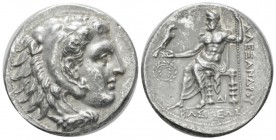 Kingdom of Macedon, Alexander III, 336 – 323 Side Tetradrachm circa 355-320, AR 28mm., 16.77g. Head of Heracles r., wearing lion-skin headdress. Rev. ...
