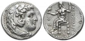 Kingdom of Macedon, Alexander III, 336 – 323 Babylon Tetradrachm circa 324-323, AR 28mm., 16.84g. Head of Heracles r., wearing lion-skin headdress. Re...