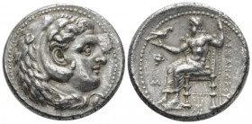 Kingdom of Macedon, Alexander III, 336 – 323 Babylon Tetradrachm circa 324-323, AR 26mm., 16.94g. Head of Heracles r., wearing lion-skin headdress. Re...