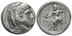 Kingdom of Macedon, Alexander III, 336 – 323 Amphipolis Tetradrachm circa 323-320, AR 26mm., 16.87g. Head of Heracles r., wearing lion-skin headdress....