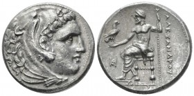 Kingdom of Macedon, Alexander III, 336 – 323 Miletus Tetradrachm circa 323-319, AR 26.5mm., 16.76g. Head of Heracles r., wearing lion-skin headdress. ...