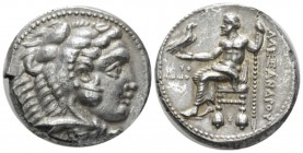 Kingdom of Macedon, Ake Tetradrachm circa 315-314, AR 26mm., 16.94g. Rev. Head of Heracles r., wearing lion-skin headdress. Rev. Zeus enthroned l.; ho...