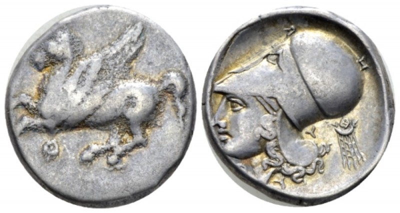 Acarnania, Thyrrenium Stater circa 350-300, AR 22mm., 8.46g. Pegasus flying l. R...