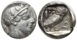 Attica, Athens Tetradrachm after 499, AR 23.7mm., 17.14g. Head of Athena r., wearing Attic helmet decorated with olive leaves and palmette. Rev. Owl s...