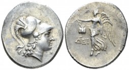 Pamphilia, Side Tetradrachm circa 205-100 BC, AR 31mm., 16.85g. Helmeted head of Athena r. Rev. Nike advancing l., holding wreath; to l., pomegranate ...