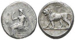 The Seleucid Kings, Seleucus I Nicator, 312- 281 BC Babylon Stater circa 321-315, AR 22mm., 16.22g. Baal seated l., holding sceptre and l. hand on thr...