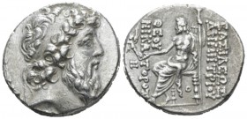 The Seleucid Kings, Demetrius II Nicator, 146-138 BC Antioch on the Orontes Tetradrachm circa 129-128, AR 28mm., 16.40g. Diademed head r. Rev. Zeus Ni...