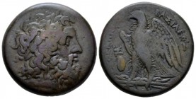 The Ptolemies, Alexandria Diobol circa 285-260, Æ 28mm., 17.52g. Diademed head of Zeus-Ammon r. Rev. Eagle with open wings standing l. on thunderbolt;...