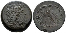 The Ptolemies, Ptolemy VIII Euergetes II, 145-116 Alexandria Bronze circa 145-116, Æ 34mm., 28.08g. Diademed head of Zeus-Ammon r. Rev. Two eagles wit...