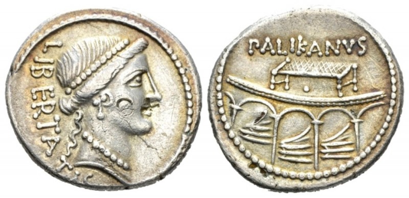 Lollius Palicanus. Denarius circa 45, AR 20mm., 3.45g. LIBERTATIS Diademed head ...