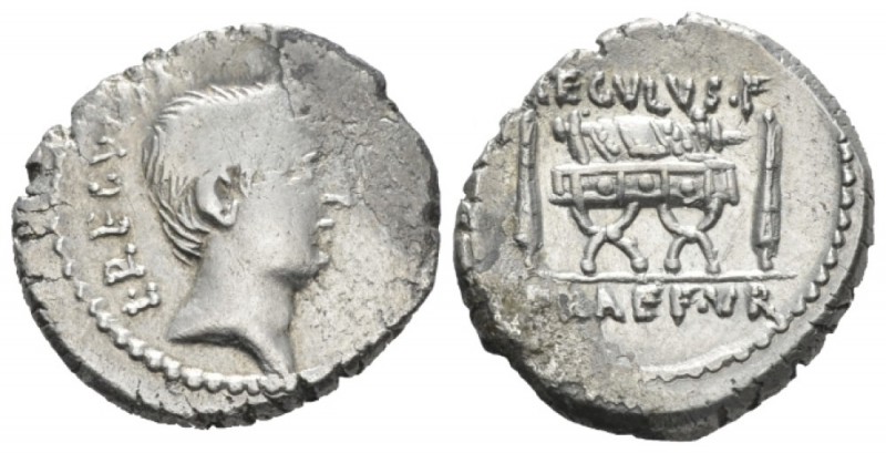 L. Livineius Regulus. Denarius circa 42, AR 19mm., 3.76g. L REGVLVS – ·PR· Head ...