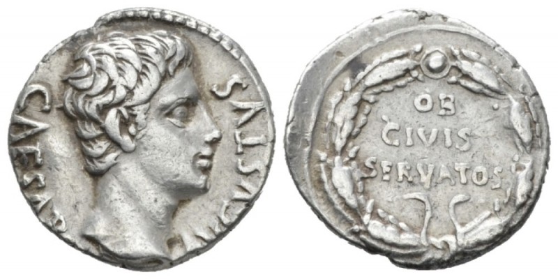 Octavian as Augustus, 27 BC – 14 AD Denarius Colonia Patricia circa 19 BC, AR 18...