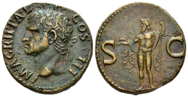 In the name of Agrippa As after 37, Æ 29mm., 11.96g. Head l., wearing rostral cr...