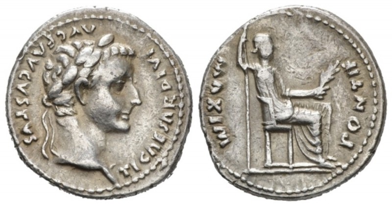 Tiberius, 14-37 Denarius Lugdunum circa 14-37, AR 20mm., 3.78g. Laureate head r....