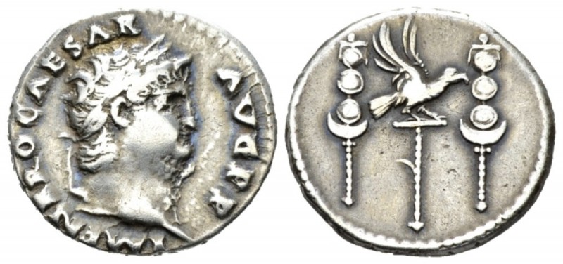 Nero, 54-68 Denarius circa 67-68, AR 19mm., 3.44g. Laureate head r. Rev. Aquila ...