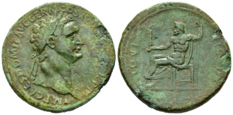 Domitian, 81-96 Sestertius circa 90-91, Æ 35mm., 23.82g. Laureate head r. Rev. J...