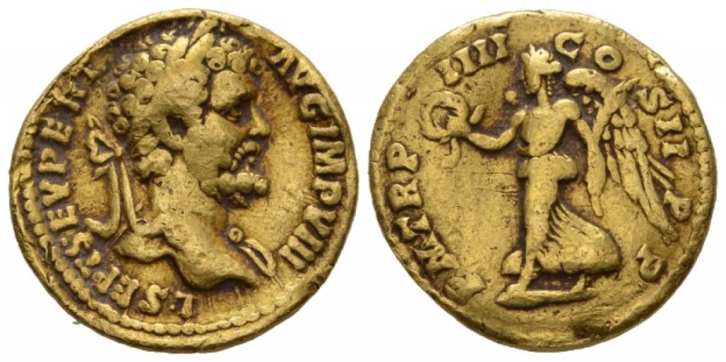 Septimius Severus, 193-211 Aureus circa 196-197, AV 20.3mm., 7.15g. Laureate hea...