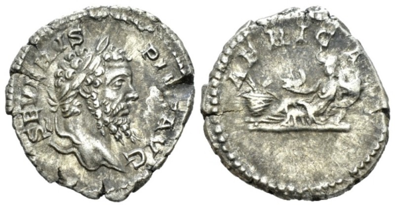 Septimius Severus, 193-211 Denarius circa 202-210, AR 20mm., 3.25g. Laureate hea...