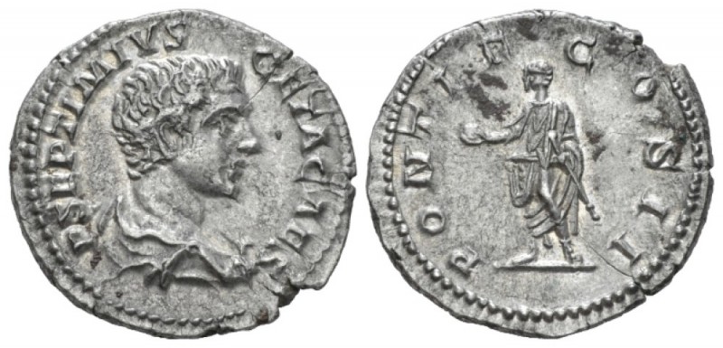 Geta Caesar. 198-209 Denarius circa 200-202, AR 19mm., 3.18g. Bare-headed and dr...