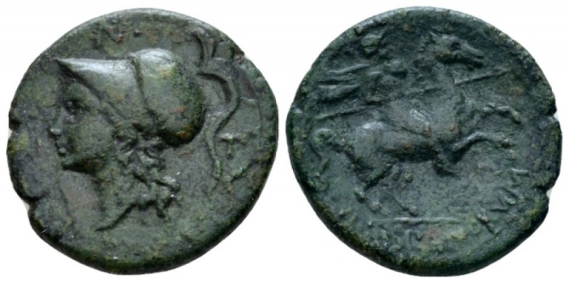 Sicily, Morgantina. The Hispani. Bronze Mid II cent., Æ 20mm., 5.92g. Head of At...