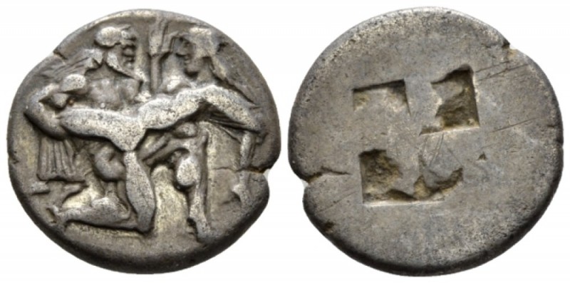 Island of Thrace, Thasos Stater circa 463-449, AR 22mm., 8.40g. Nude ithyphallic...