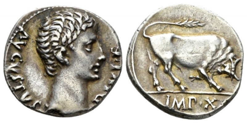 Octavian as Augustus, 27 BC – 14 AD Denarius Lugdunum circa 15-13 BC, AR 18mm., ...