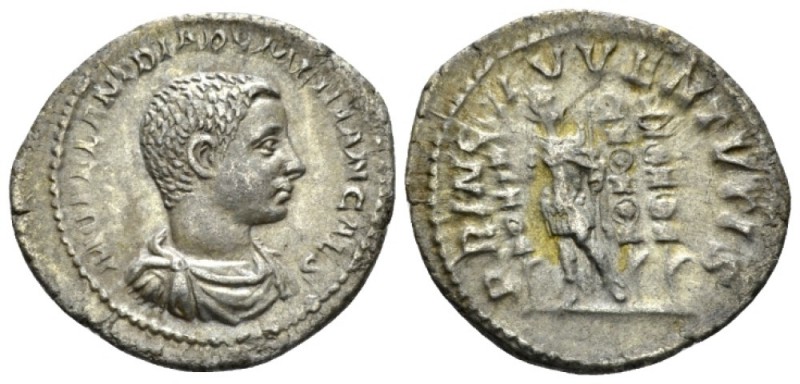 Diadumenian caesar, 217-218. Denarius circa 217-218, AR 20mm., 2.99g. Bare-heade...