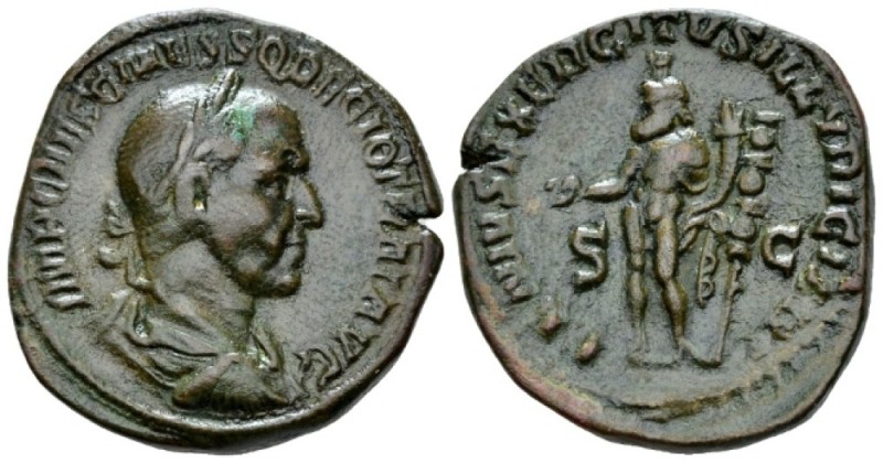 Trajan Decius, 249-251 Sestertius circa 251-253, Æ 30mm., 20.96g. Laureate, drap...