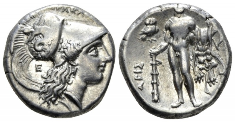 Lucania, Heraclea Nomos circa 281-278, AR 21mm., 7.83g. Helmeted head of Athena ...