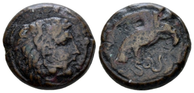 Bruttium, Croton Bronze circa 333-331, Æ 17mm., 6.10g. Head of Herakles r., wear...