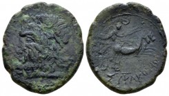 Sicily, Syracuse Bronze after 212, Æ 26mm., 8.94g. Laureate head of Zeus l. Rev. Nike driving biga r.; above, crescent. Calciati 227. SNG ANS 1066.
...