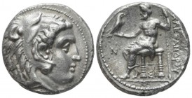 Kingdom of Macedon, Alexander III, 336 – 323 Sidon Tetradrachm circa 322-321, AR 26mm., 16.88g. Head of Heracles r., wearing lion's skin headdress. Re...