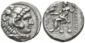 Kingdom of Macedon, Alexander III, 336 – 323 Ake Tetradrachm circa 318-317, AR 26mm., 16.75g. Head of Herakles r., wearing lion skin. Rev. Zeus Aëtoph...