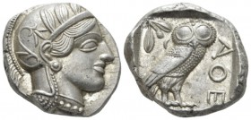 Attica, Athens Tetradrachm circa 440-430, AR 26mm., 17.21g. Head of Athena r., wearing Attic helmet decorated with olive leaves and palmette. Rev. Owl...