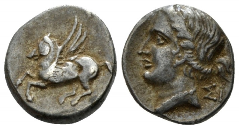 Corinthia, Corinth Drachm circa 350-300, AR 14mm., 2.54g. Pegasus flying l. Rev....