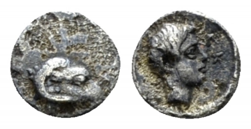 Troas, Kebren Tetartemorion circa 400, AR 4mm., 0.12g. Laureate Head of Apollo r...