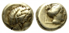 Lesbos, Mytilene Hecte circa 377-326, EL 9mm., 2.53g. Laureate head of Apollo r. Rev. Female head (Artemis?) right within linear square. Bodenstedt 95...