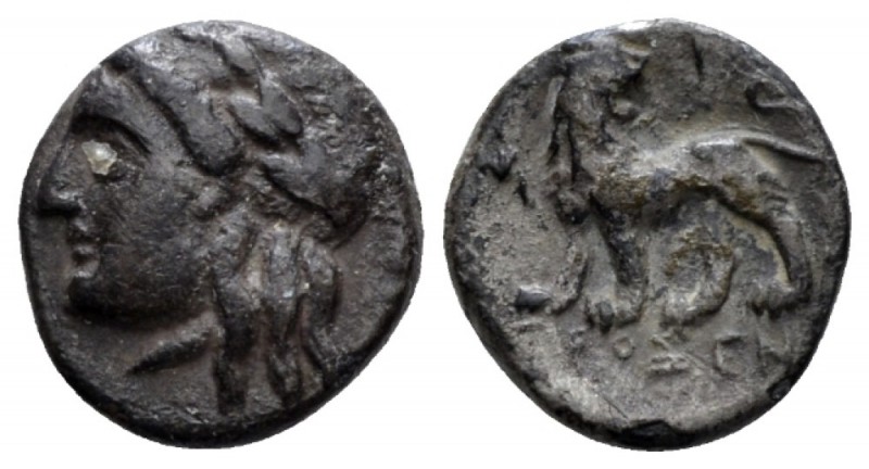 Ionia, Miletus Diobol circa 331-323, AR 11.5mm., 1.47g. Laureate head of Apollo ...