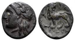 Ionia, Miletus Diobol circa 331-323, AR 11.5mm., 1.47g. Laureate head of Apollo l. Rev. Lion standing l., head right; star above, MI monogram to left....
