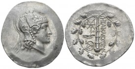 Ionia, Heracleia ad Latmon Tetradrachm circa 165-140, AR 35mm., 16.85g. Head of Athena r., in crested Attic helmet decorated with a pegasus above the ...