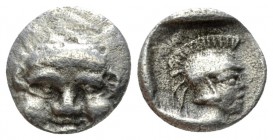 Pamphilia, Aspendos Obol circa 420-360, AR 11mm., 0.89g. Gorgoneion. Rev. Helmeted head of Athena r. SNG France 32.

Very Fine.

From the E.E. Cla...