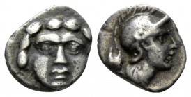 Pisidia, Selge Obol circa 350-300, AR 11mm., 0.92g. Facing gorgoneion. Rev. Helmeted head of Athena r.; behind, astragalos. SNG France 1934.

Toned....