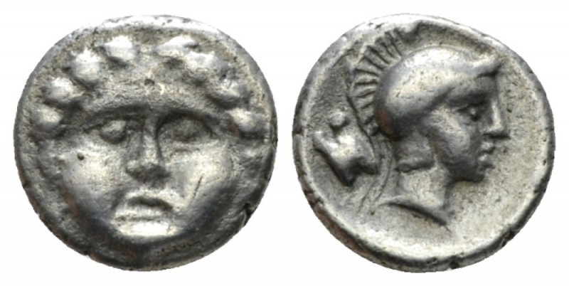 Pisidia, Selge Obol circa 350-300, AR 8mm., 0.89g. Facing gorgoneion. Rev. Helme...