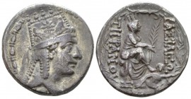 Armenia, Tigranes II 'the Great', 95-56 BC Tigranocerta Tetradrachm circa 80-68, AR 29mm., 16.83g. Diademed and draped bust r., wearing tiara decorate...