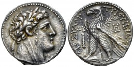 Phoenicia, Tyre Shekel circa 102 BC, AR 30mm., 14.39g. Laureate bust of Melkart r., with lion’s skin around neck. Rev. Eagle standing l. on prow; palm...