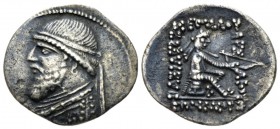 Parthia, Mithradates II, 123-88. Drachm circa 123-88, AR 23mm., 3.54g. Diademed bust l. Rev. Archer seated r. on omphalos. Shore 69. Sellwood 24.9.
...