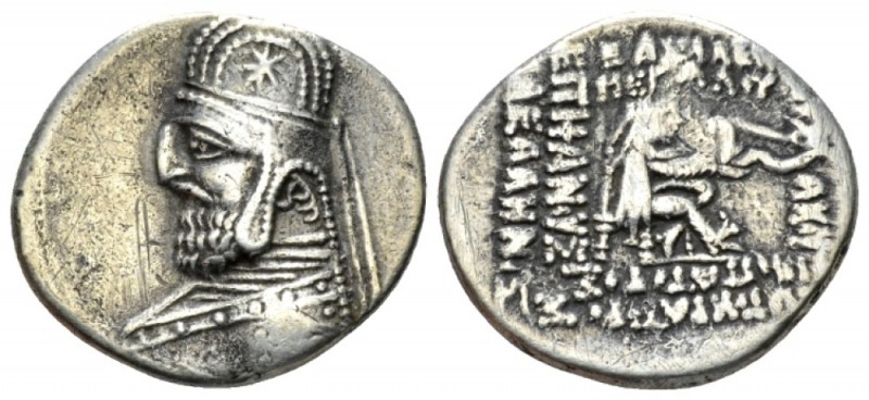 Parthia, Orodes I, 90-77. Drachm circa 90-77, AR 20mm., 3.83g. Bust l. wearing t...